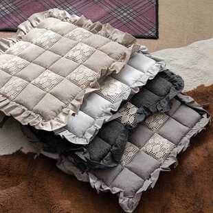 韩国纯色40cm黑色椅子垫布艺全棉绑带实木椅垫方形现代蕾丝坐垫