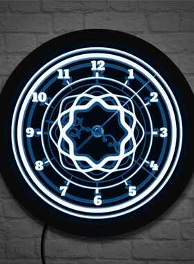 LED发光挂钟黑色复古墙钟曼荼罗3D花卉图案家居装饰夜光时钟跨境