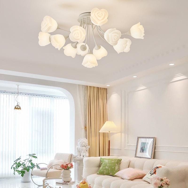 新款北欧创意奶油风客厅灯现代流行简约设计大厅LED玫瑰花朵吸顶