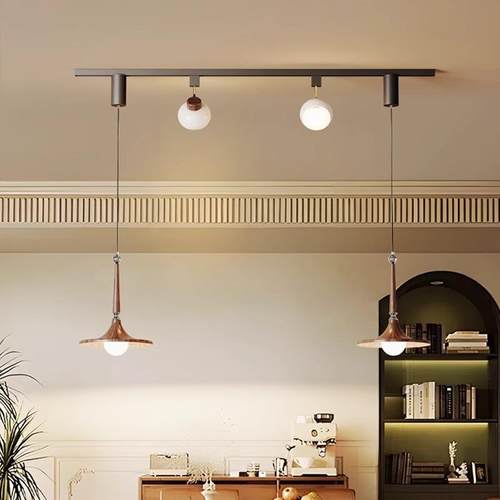 中古风复古胡桃木餐厅轨道吊灯北欧一字长条日式复古侘寂风吧台灯