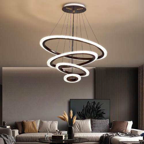 新中式客厅吊灯圆环形实木复式楼梯灯具现代简约个性餐厅卧室灯饰