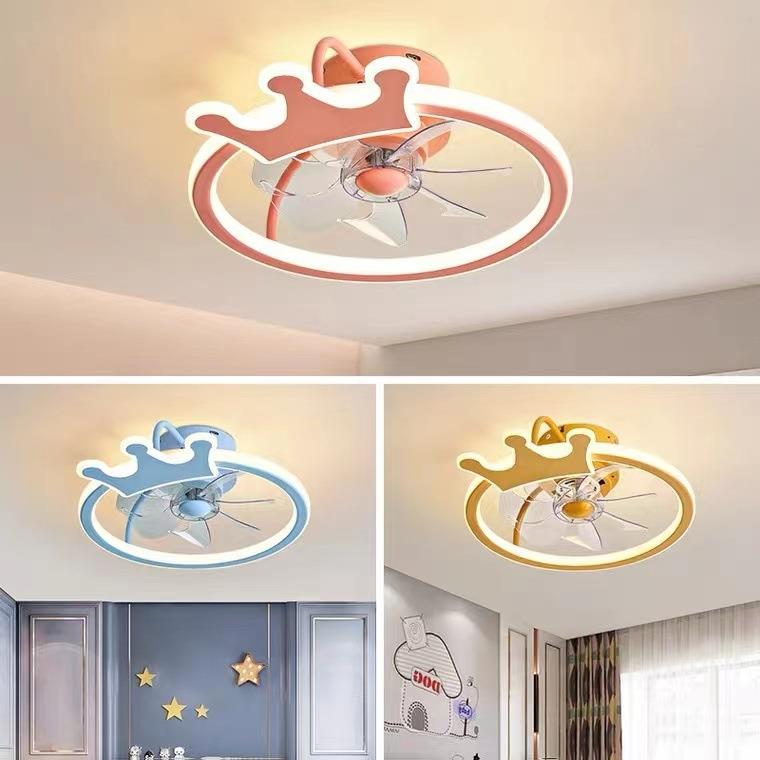 梦幻儿童房风扇灯卧室男孩女孩风扇吊灯简约现代卧室吸顶灯吊扇灯