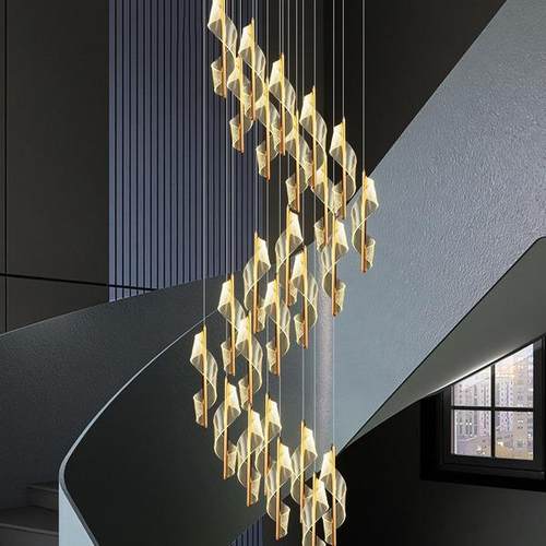 楼梯长吊灯现代简约大气别墅复式楼客厅大厅公寓loft旋转北欧灯饰