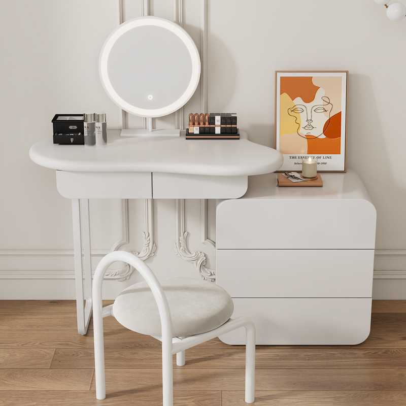 奶油风法式梳妆台收纳柜一体小户型房间化妆桌卧室家用简约白色