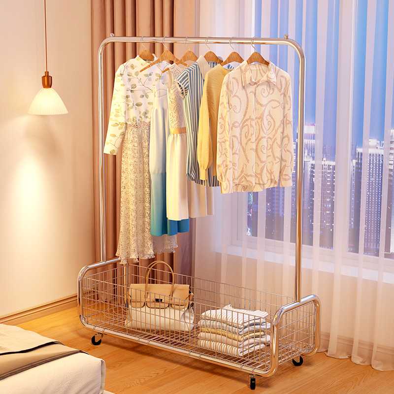 轻奢多功能落地挂衣架家用可移动衣帽架带轮衣架卧室房间置物架
