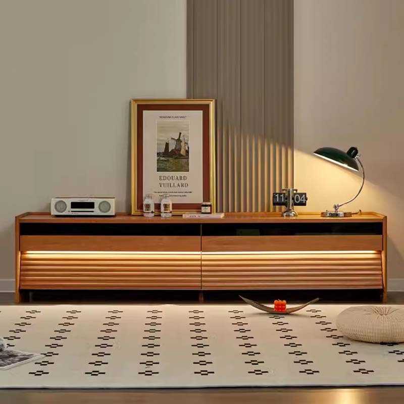 北美樱桃木落地电视柜极光灯光地柜简约全实木黑胡桃木客厅储物柜