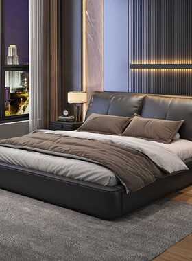 轻奢意式皮床极简现代双人大软包实木小户型主卧室储物皮质结婚床