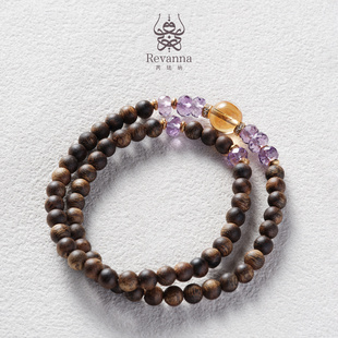 Revanna芮珐纳「叠序浮光」沉香圆珠5mm黄水晶双圈手串