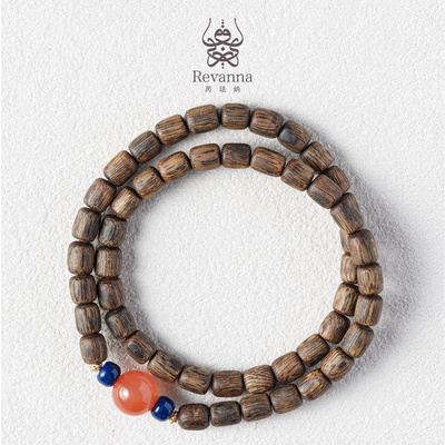 Revanna「丹霞」沉香随形青金石南红双圈手串