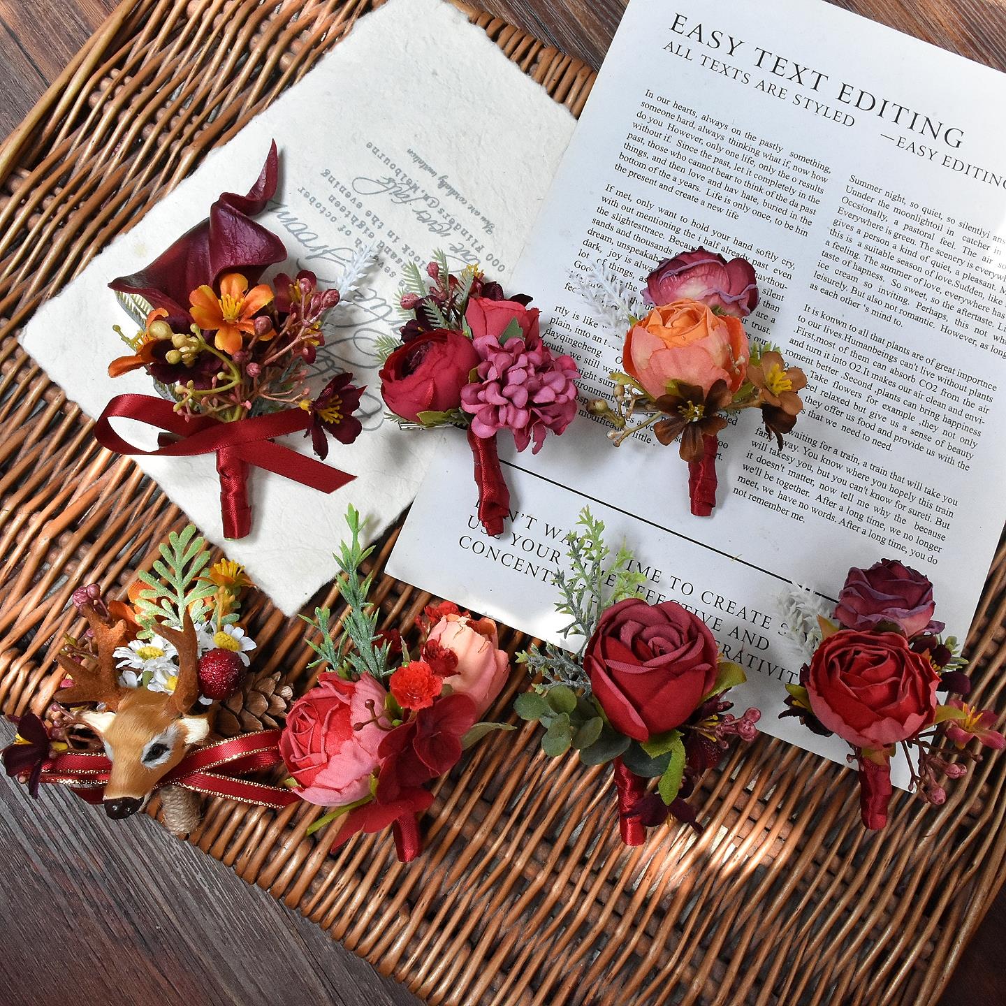 韩式胸花襟花红玫瑰马蹄莲新娘姐妹手腕花结婚婚礼摄影庆典开业