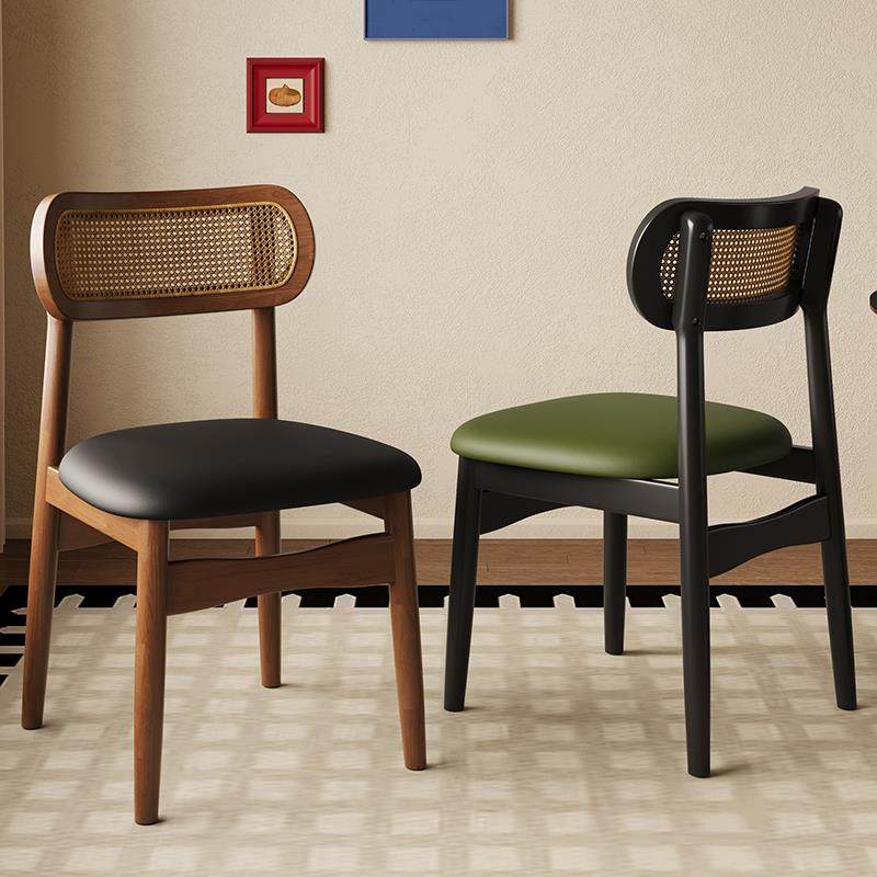 需定制法式复古全实木餐桌椅靠背餐椅中古休闲家用酒店藤编椅子网