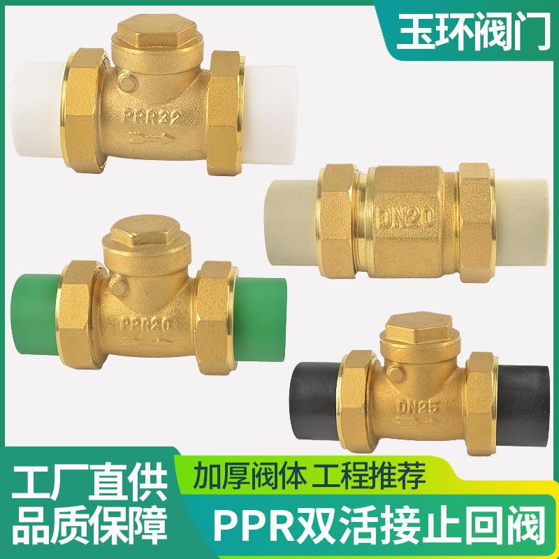 4/6分热熔止回阀黄铜卧立式逆止20/25PPR双活接自来水管表单向阀