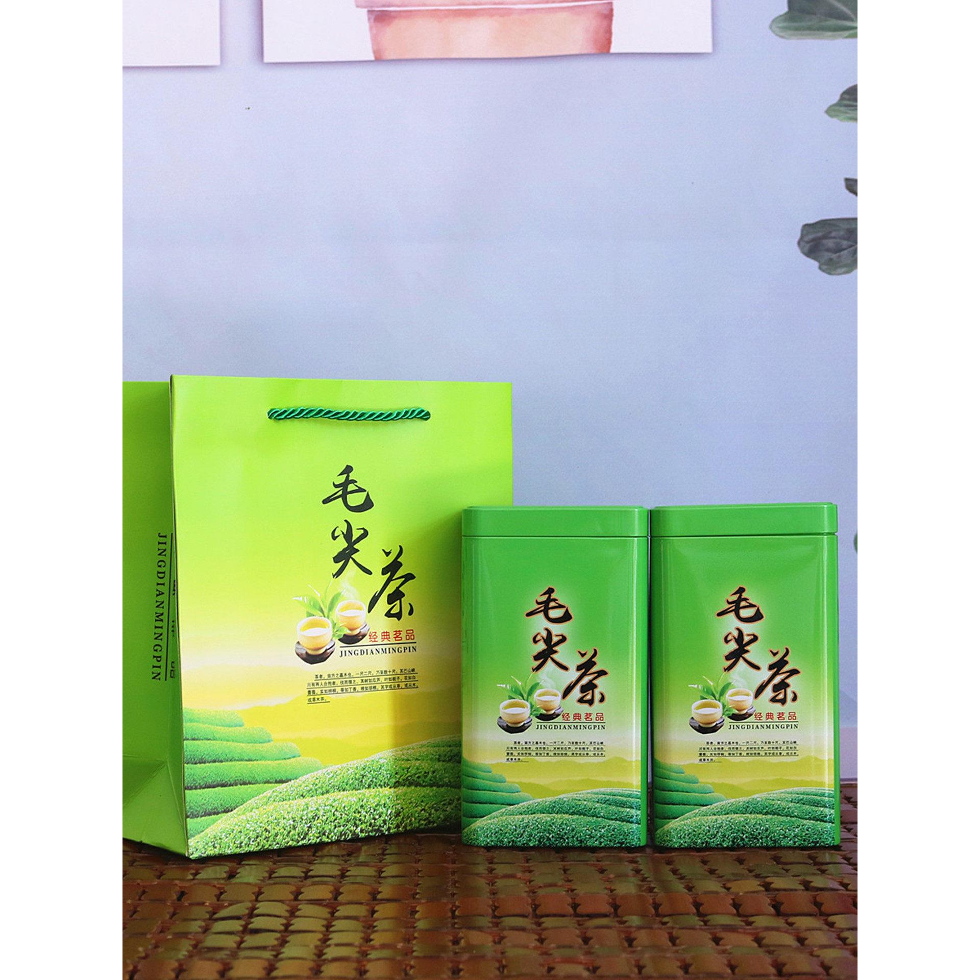通用毛尖茶叶铁盒金属罐礼盒装手提袋铁罐空盒绿茶密封防潮茶叶罐