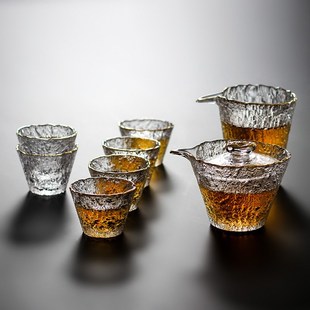 玻璃茶具套装 日式 金边耐热品茗杯加厚G公道杯盖碗家用冰露功夫茶