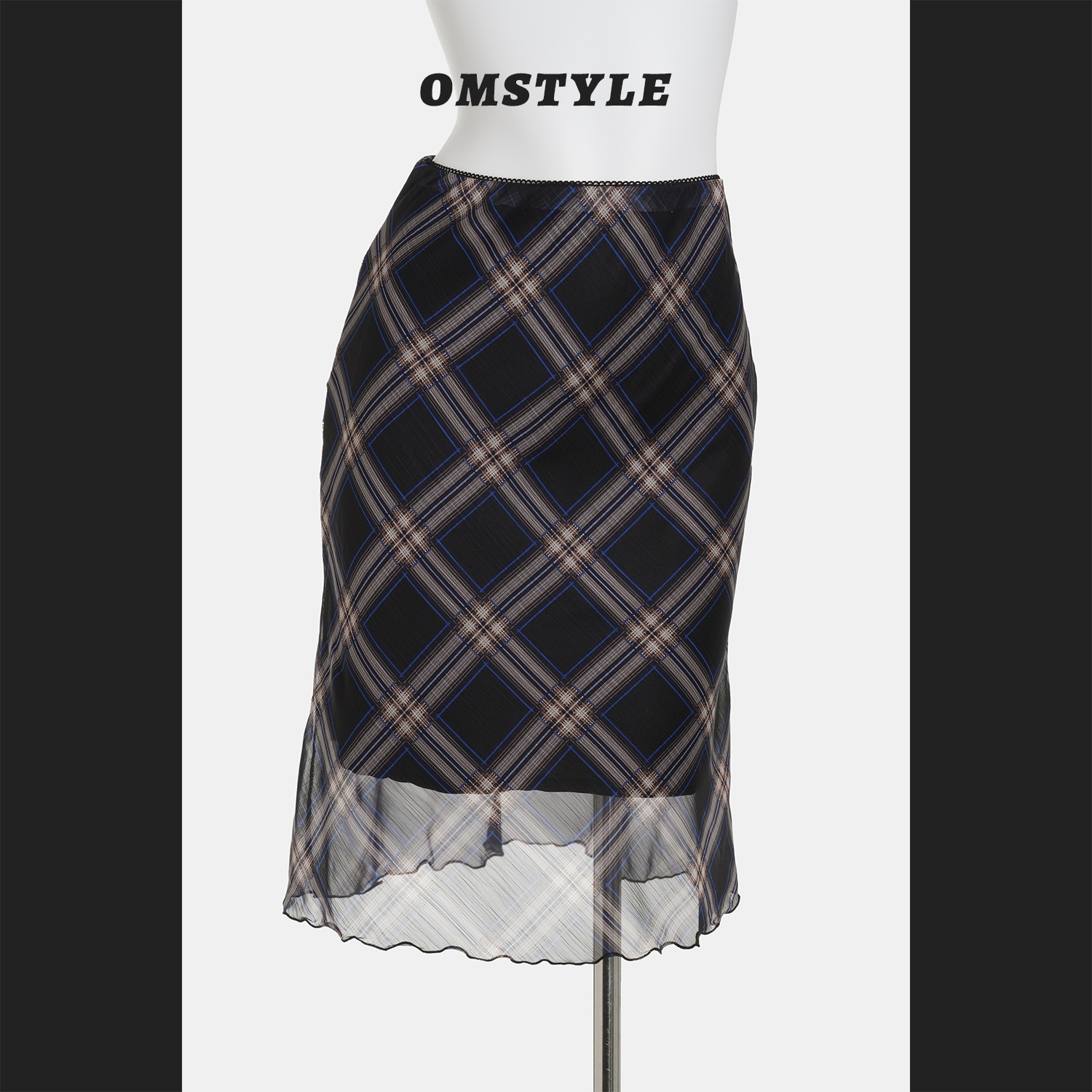 美式辣妹蕾丝花边高腰格纹半身裙