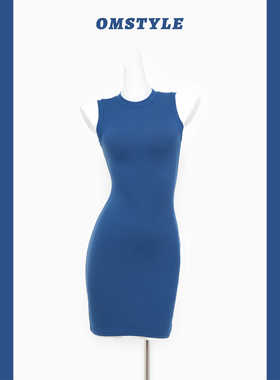 Basic基础款 小圆领无袖性感套头紧身包臀纯色连衣裙显身材短裙夏