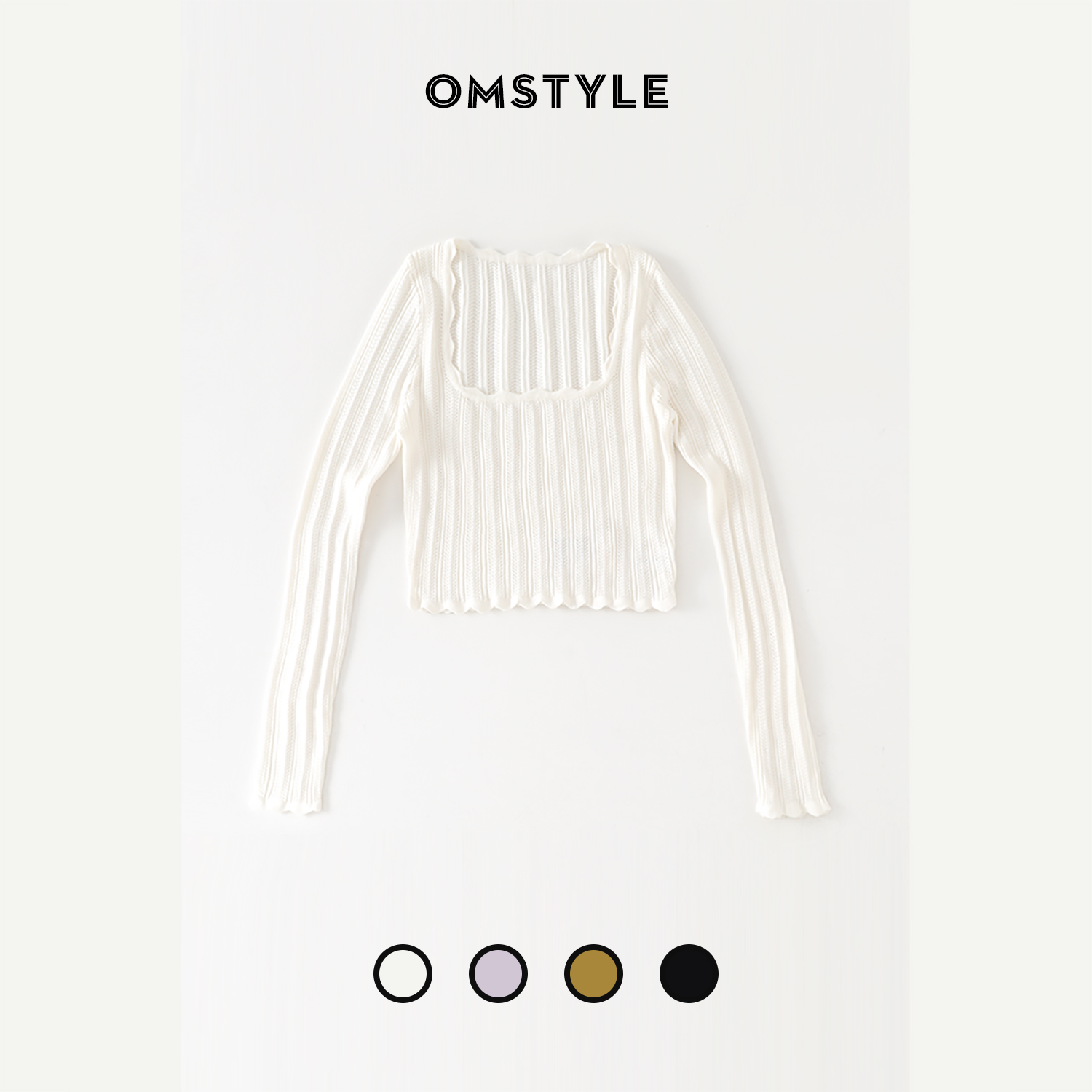 镂空花边修身显瘦露脐打腰针织衫