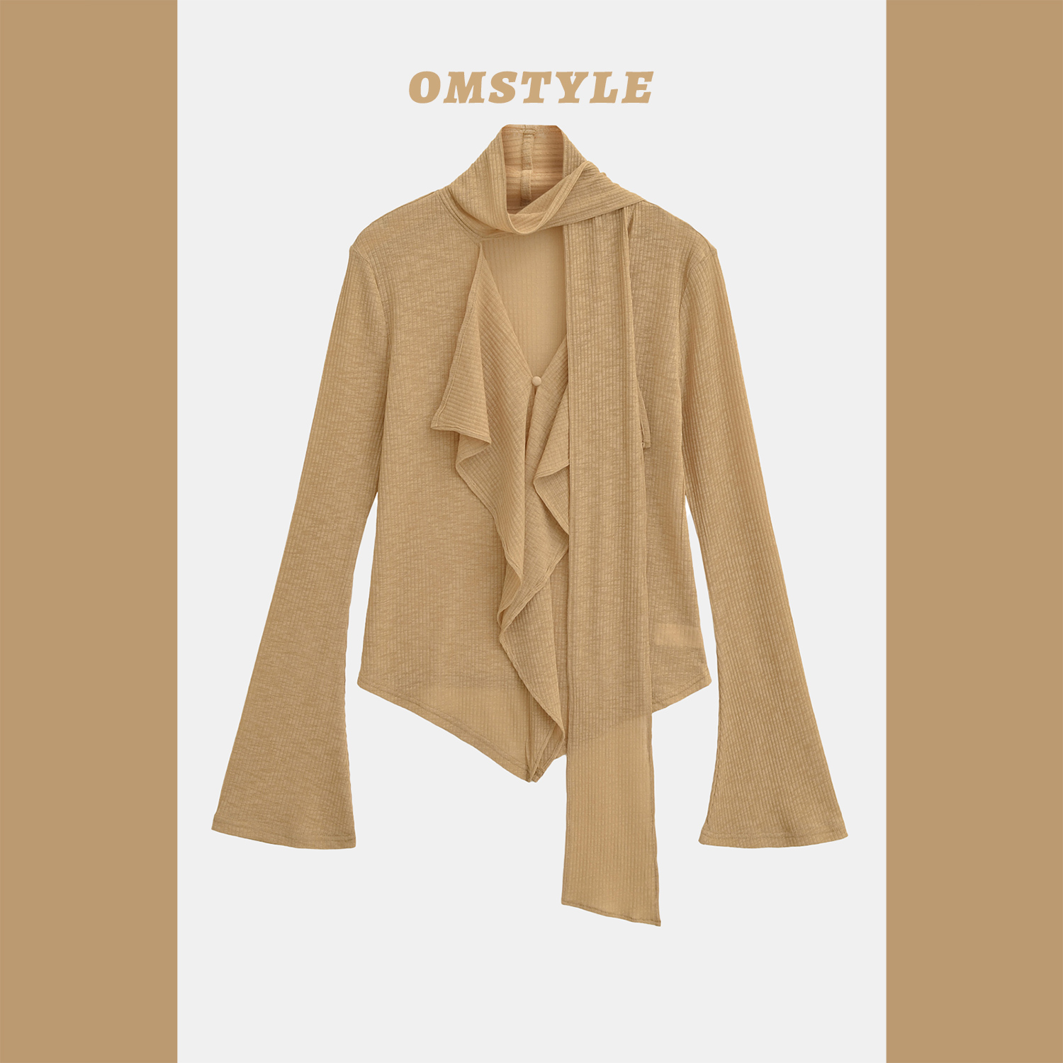 薄款微透设计感飘带长袖上衣女夏