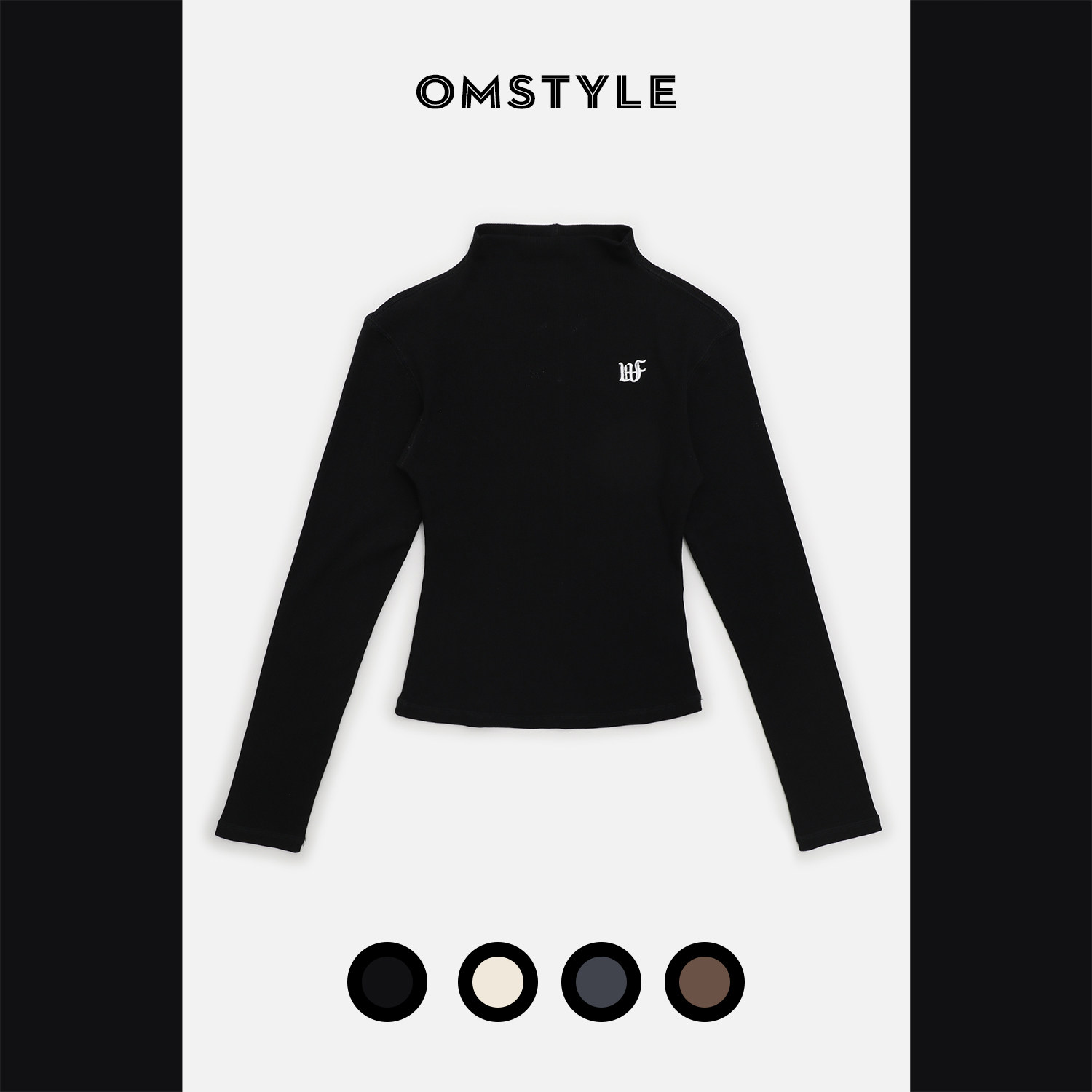 长袖薄款半高领螺纹棉女T恤