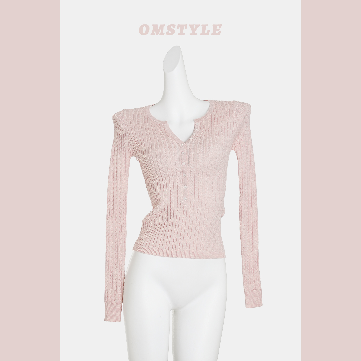 麻花针织衫女长袖V领纽扣修身