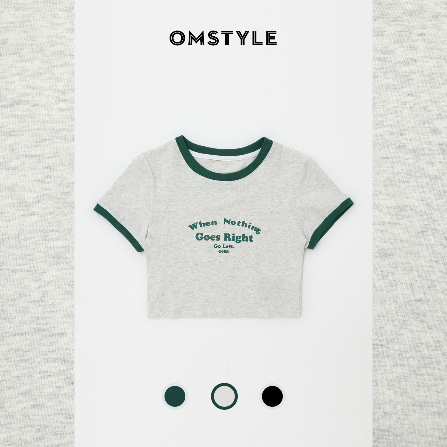 短袖短款薄款高腰纯棉女撞色