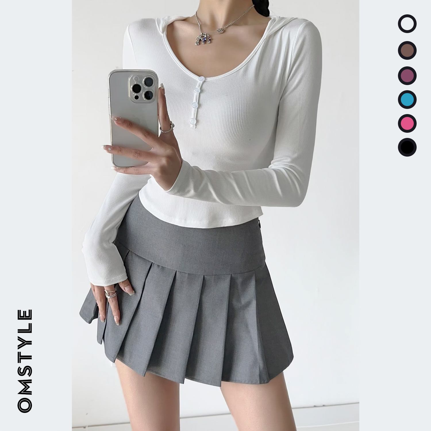 长袖百搭薄款连帽螺纹棉女打底衫