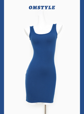 Basic基础款 高弹罗纹大圆领修身显瘦包臀纯色性感背心裙短裙女夏