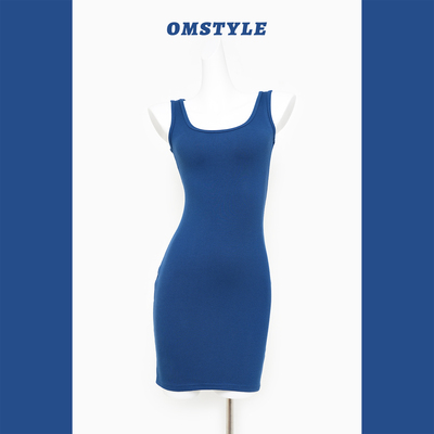 螺纹棉高弹力纯色性感背心裙短裙