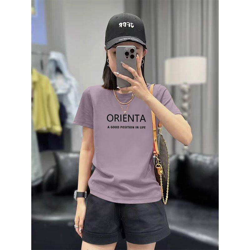 100%纯棉圆领短袖印花T恤女