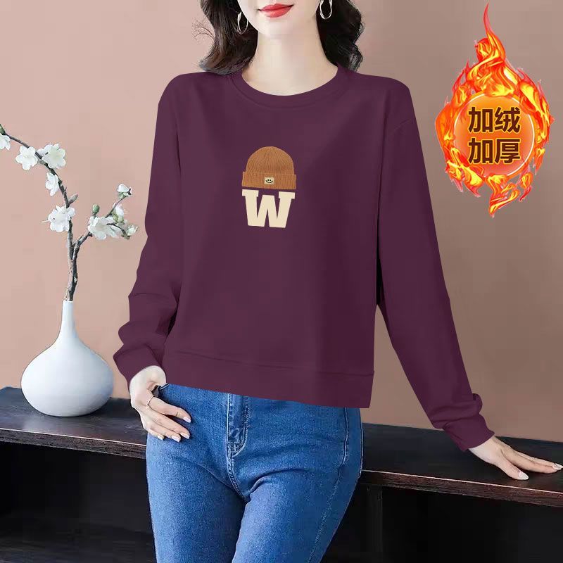 加绒加厚高腰短款纯棉卫衣女