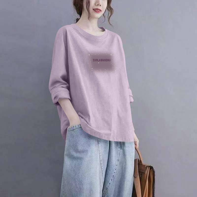 春秋爆款纯棉长袖印花休闲T恤女时尚韩版百搭宽松显瘦圆领上衣服