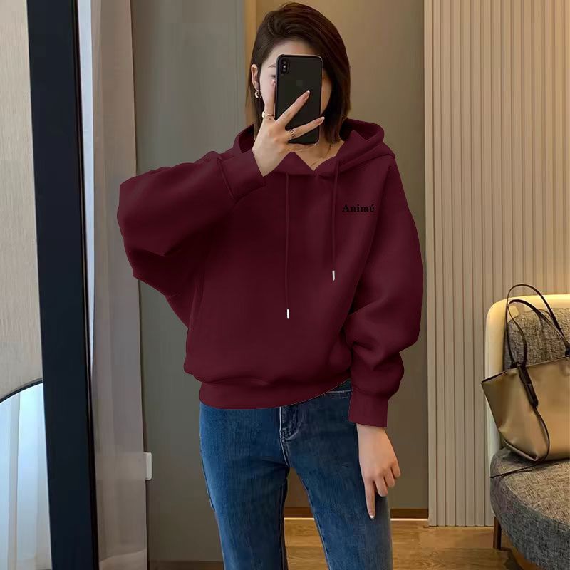 秋冬加绒加厚纯棉连帽短款卫衣女时尚减龄百搭宽松显瘦小个子外套