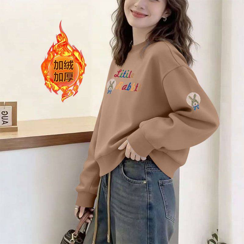 秋冬纯棉复合银狐绒短款卫衣女加绒加厚时尚潮流洋气百搭小个外套