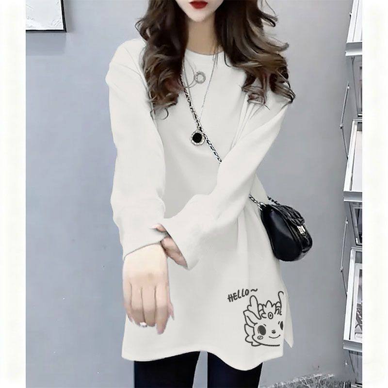 100%纯棉加绒开叉长袖打底衫T恤女秋冬时尚潮流百搭设计感上衣服