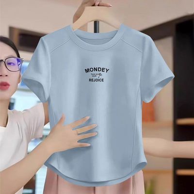 夏季纯棉鱼骨弧形短袖T恤女