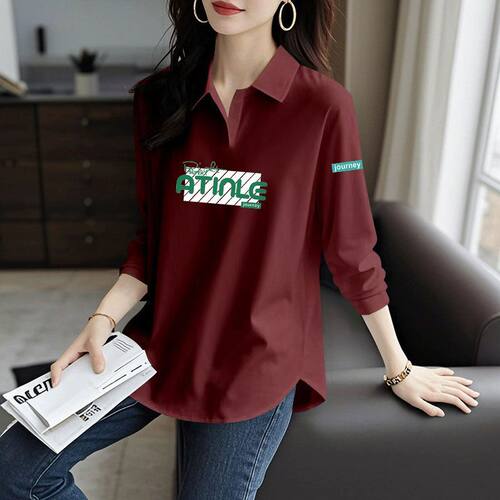 春秋纯棉翻领长袖POLO衫T恤女