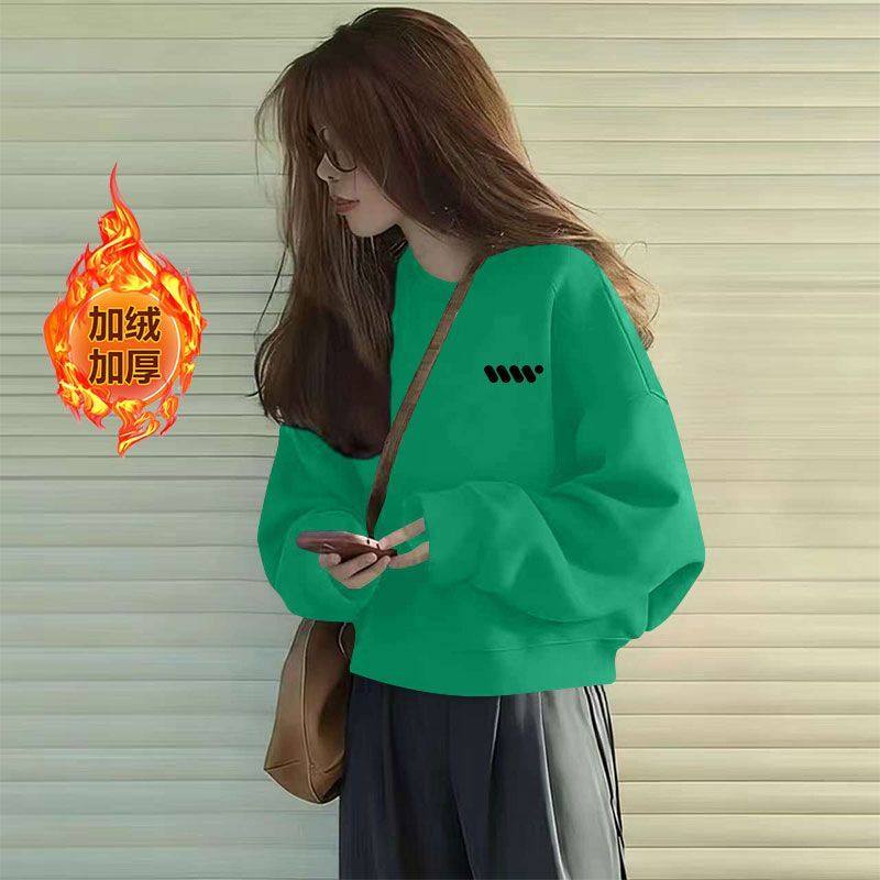 加绒加厚短款高腰纯棉卫衣女