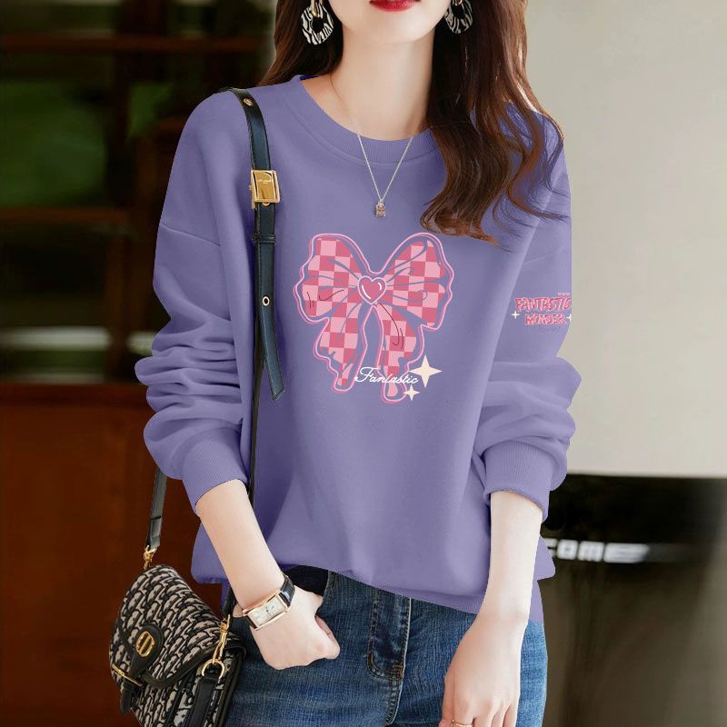 春秋圆领纯棉长袖卫衣女韩版