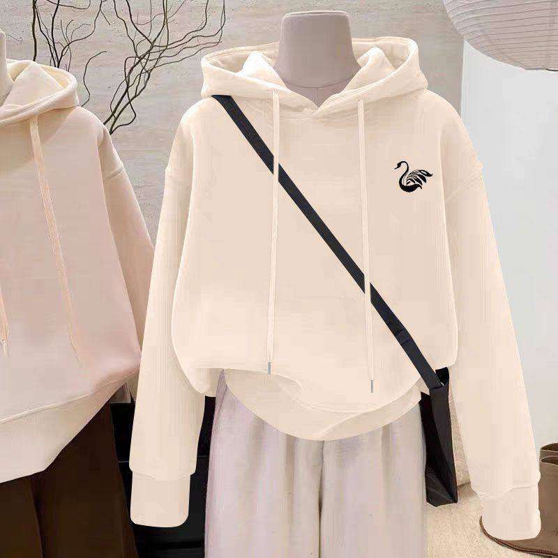 秋冬新款加绒加厚纯棉连帽短款卫衣女时尚洋气韩版百搭显瘦上衣服
