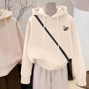 秋冬新款加绒加厚纯棉连帽短款卫衣女时尚洋气韩版百搭显瘦上衣服