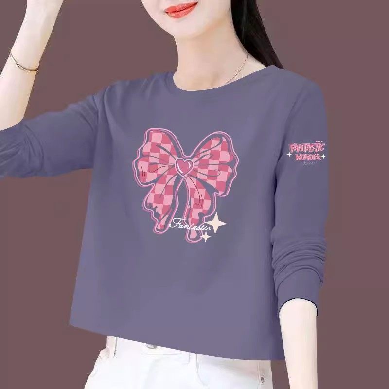 100%纯棉长袖短款T恤女春秋新款时尚洋气百搭小个子显瘦休闲上衣