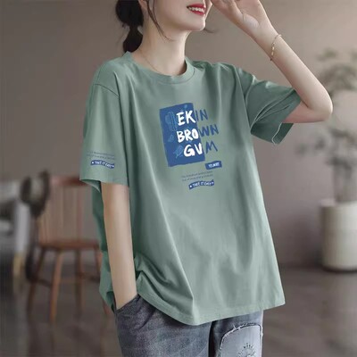 纯棉抹茶绿短袖休闲T恤女时尚