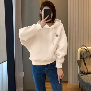 秋冬纯棉加绒加厚连帽短款卫衣女时尚洋气韩版百搭小个子保暖外套
