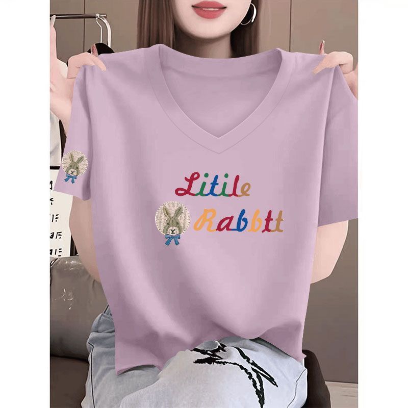 夏季女士纯棉短袖V领T恤