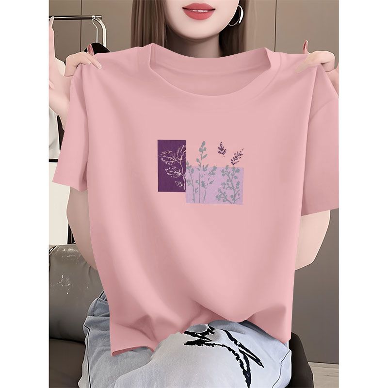 夏季纯棉皮粉短袖印花T恤女