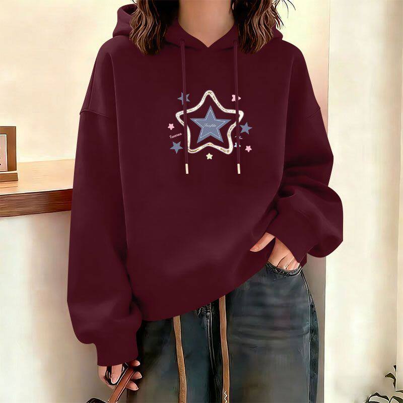 安可拉红加绒加厚纯棉短款连帽卫衣女时尚洋气新款百搭小个子上衣