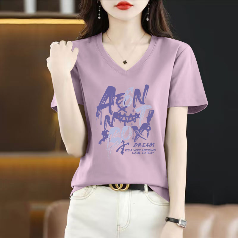 夏季女款纯棉韩版短袖T恤时尚新款潮流百搭印花宽松显瘦薄款上衣