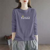 洋气新款 春秋女士纯棉圆领长袖 T恤时尚 百搭通勤宽松显瘦印花上衣