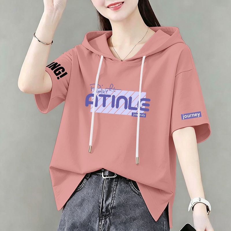 纯棉短袖连帽卫衣T恤女时尚