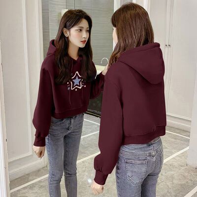 加绒加厚短款连帽纯棉卫衣